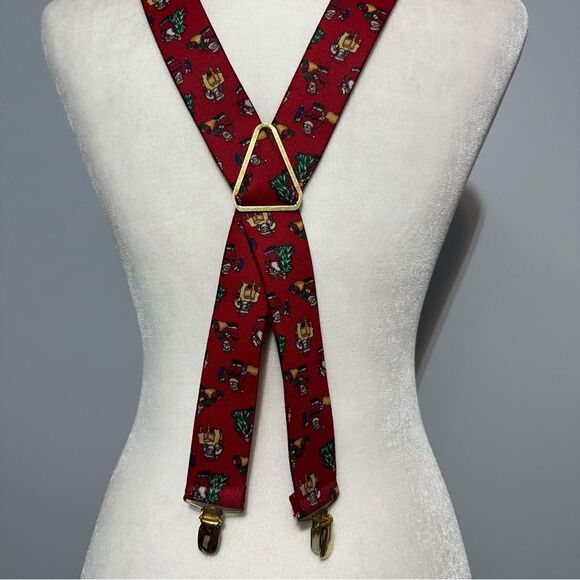 Mens Vintage Christmas Suspenders Santa Christmas Tree Elastic Stretch - Picture 3 of 5